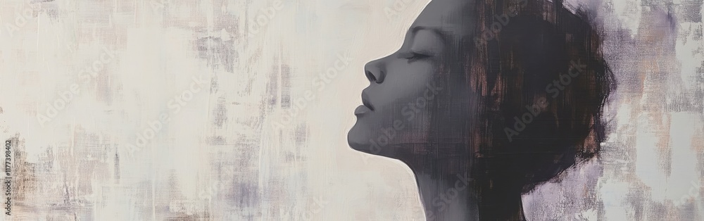 Poster silhouette of a woman's face in abstract form against a textured background expressing contemplation