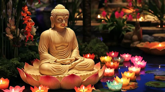 Golden Buddha Statue with Vibrant Glow