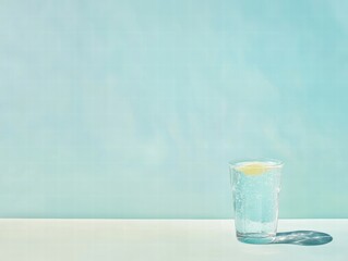 Sipping Sparkling Water Elegant Setting Beverage Scene Minimalist Environment Aerial View Serenity and Refreshment