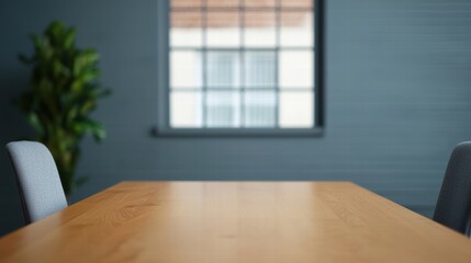 Fototapeta premium Empty meeting table in a modern office space promoting teamwork and ideas