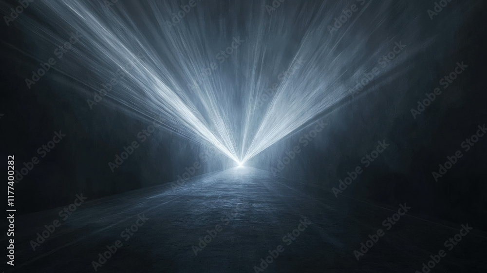 Poster brilliant burst of light illuminating a dark and empty void in a minimalist scene