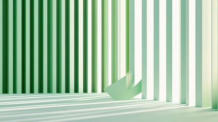 abstract green minimalist 3d geometric background with vertical bars and shadows