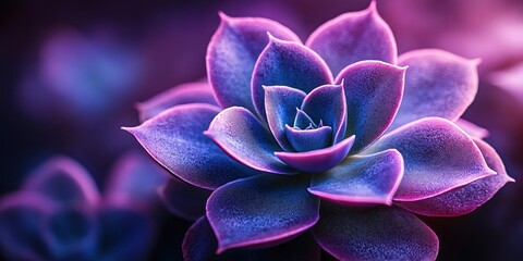 Stunning Echeveria Succulent Plant with Vibrant Purple and Pink Glow in Background
