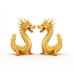 Pair of golden dragon figurines with intricate details and fierce expressions
