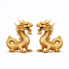 Pair of golden dragon figurines, intricately designed and majestic