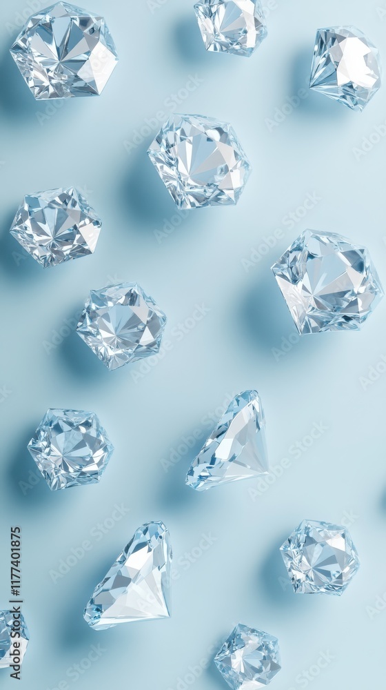 Aufkleber sleek minimalistic composition of scattered diamonds on a light blue surface showcasing elegance and