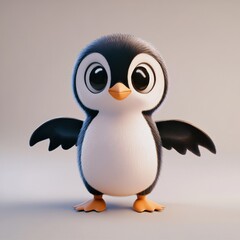 Obraz premium cute cartoon penguin stands with outstretched wings