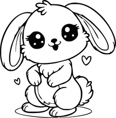 Cute kawaii bunny cartoon character coloring page vector illustration