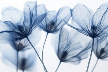 Obraz premium blue translucent flowers on a white background