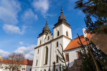 Trebic, Czech Republic - January 4, 2025: Cityscape of the city. View of the Basilica of St. Procopius