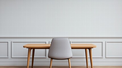 Modern minimalist office with empty table and chair suggesting remote working