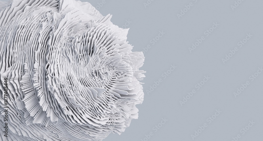 Poster 3d render of abstract detailed shape. empty space for text. minimal futuristic background.