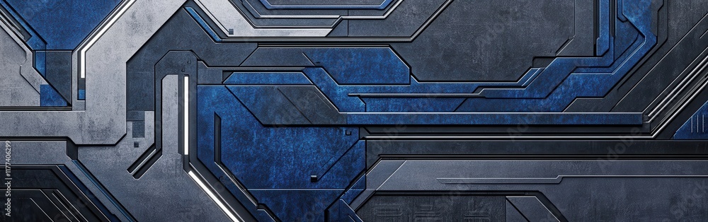 Aufkleber Futuristic geometric layout featuring metallic textures and intricate designs in a modern environment