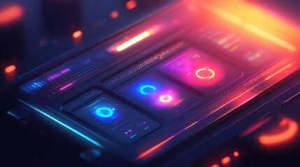 vibrant depiction of glowing digital dashboard with colorful elements