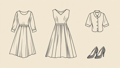 Vintage clothing design sketches