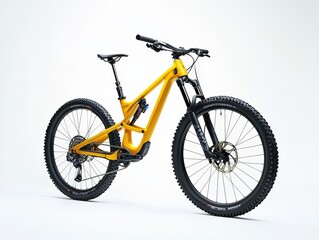 Fototapeta premium a yellow full suspension mountain bike on a white background