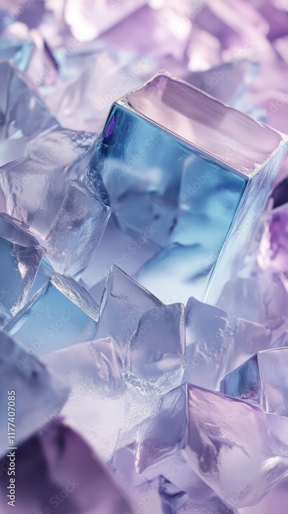 Poster cool gradient design features icy blocks creating a mesmerizing visual effect during evening light
