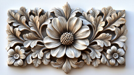 Intricate Wooden Floral Carving: Elegant Wall Decor, Botanical Relief Panel, Handcrafted Art