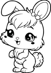 Cute kawaii bunny cartoon character coloring page vector illustration