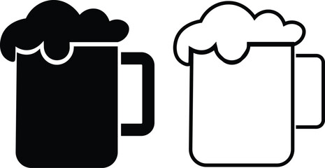 Depiction of frothy beer mug icon set isolated on transparent background. Ideal for pubs, breweries, and beer enthusiasts seeking vintage charm black flat and line vector collection drink glass symbol