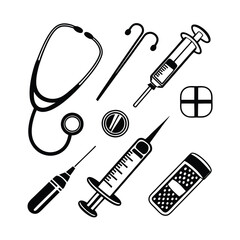medical tools icons set silhouette vector
