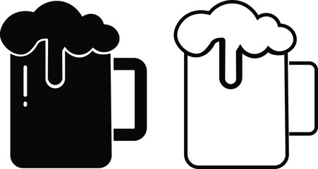 Depiction of frothy beer mug icon set isolated on transparent background. Ideal for pubs, breweries, and beer enthusiasts seeking vintage charm black flat and line vector collection drink glass symbol