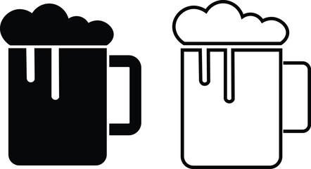 Depiction of frothy beer mug icon set isolated on transparent background. Ideal for pubs, breweries, and beer enthusiasts seeking vintage charm black flat and line vector collection drink glass symbol