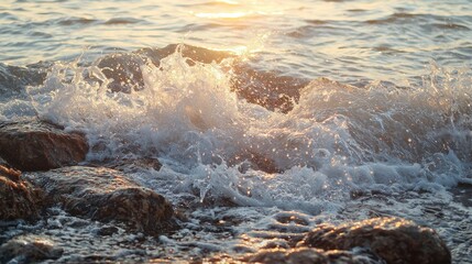 Obraz premium Ocean waves on stones. Selective focus