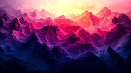 Fototapeta premium Majestic Lowpoly Mountain Landscape: Sunset Hues in Pink, Purple, and Blue
