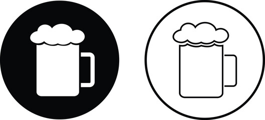 Depiction of frothy beer mug icon set isolated on transparent background. Ideal for pubs, breweries, and beer enthusiasts seeking vintage charm black flat and line vector collection drink glass symbol