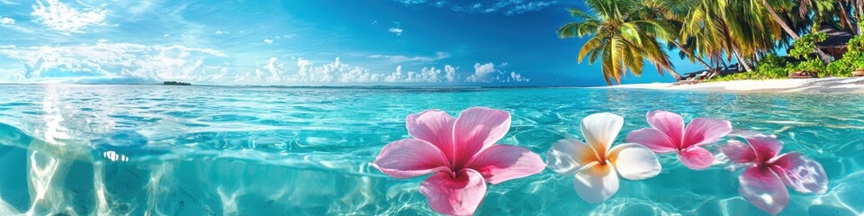 flowers on the ocean water. Selective focus