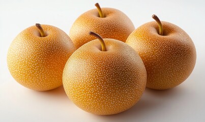 Four fresh pears on white background, studio shot, healthy fruit, display
