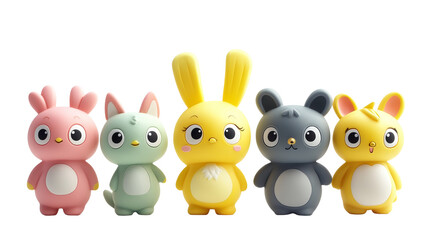 Naklejka premium cute animal figurines with exaggerated features, like big eyes and round bodies, isolated on a white background