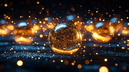 Obraz premium Surreal glowing orbs surrounded by glittering stars in a vast, dark universe, mystical atmosphere