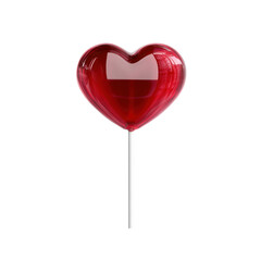 3D red heart lollipop illustration with glossy finish, ideal for love, candy, or Valentine's Day-themed projects. Represents sweetness and affection. Isolated on transparent background, png