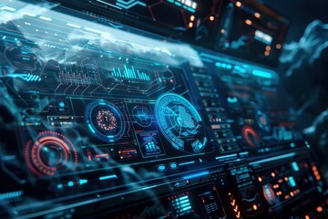 Fototapeta premium Futuristic Interface with Glowing Blue and Red Elements