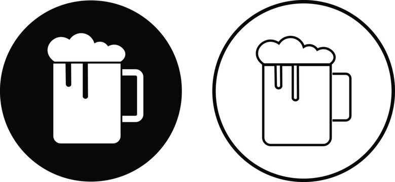 Depiction of frothy beer mug icon set isolated on transparent background. Ideal for pubs, breweries, and beer enthusiasts seeking vintage charm black flat and line vector collection drink glass symbol