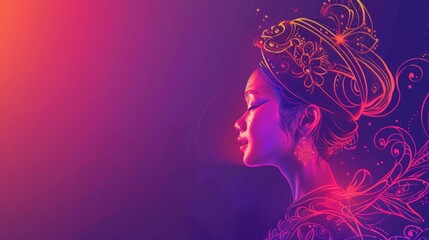 Radiant Woman in Vibrant Hues: A Digital Art Portrait of Elegance and Grace