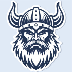 art illustration viking man beard horn helmet line art vector logo