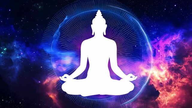 Meditating Silhouette in Cosmic Galaxy Background