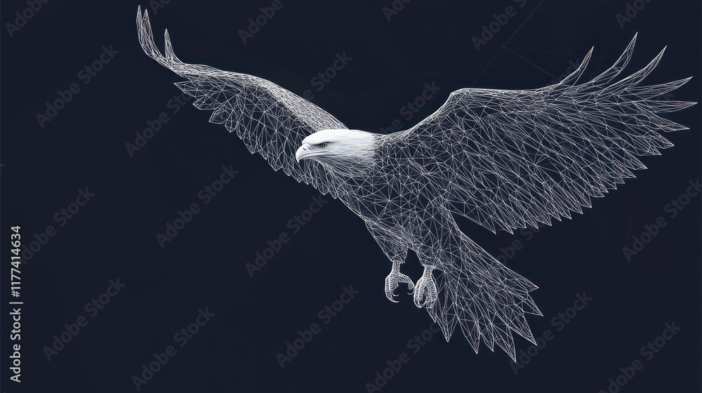 Aufkleber a wireframe representation of an eagle in flight against a dark background.
