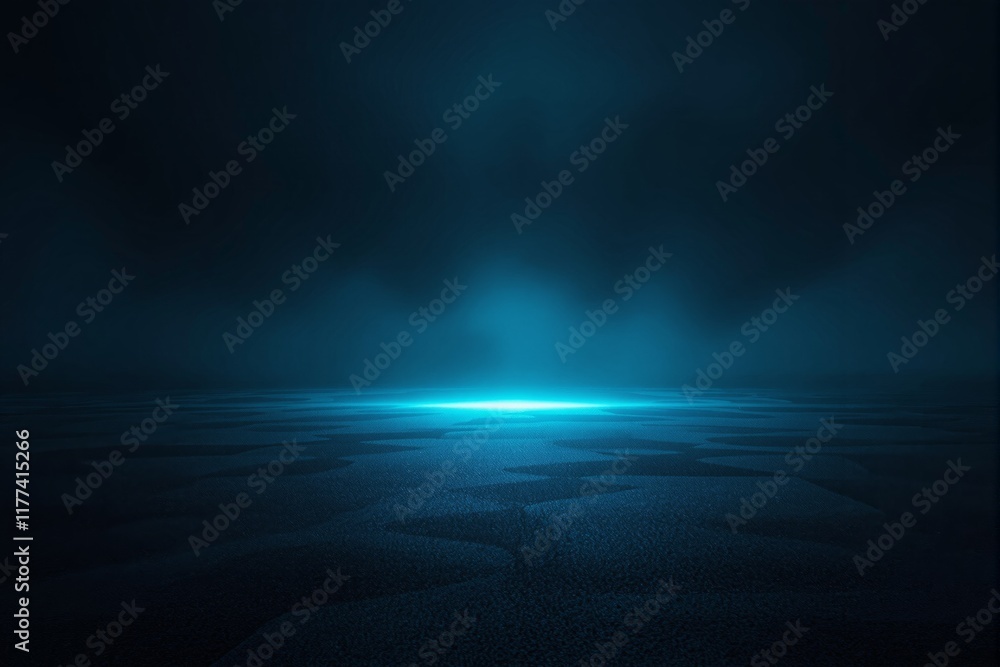 Aufkleber a glowing blue light emits from a textured surface surrounded by dark atmospheric mist, creating a m