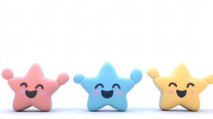 Fototapeta premium Three Cheerful Stars: A 3D Render of Happiness