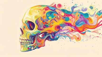 Fototapeta premium colorful skull with paint dripping away