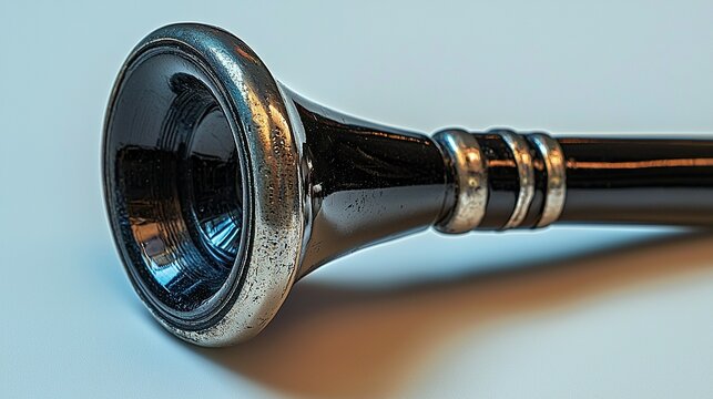 Vintage ear trumpet on white background, close-up view.
