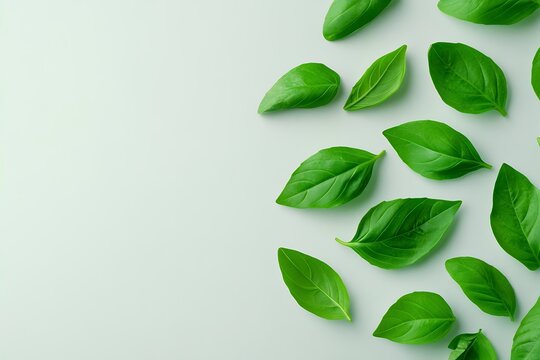 Fresh Basil Leaves on Green Background Food Photography