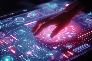 Hand Interacting with Futuristic Holographic Interface