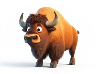 cartoon bison with a light brown coat and large horns on a white background