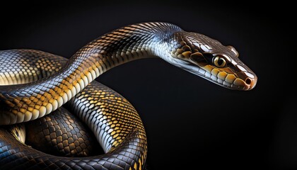Obraz premium Close up of a snake on a black background