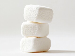 stack of three white marshmallows on a white background
